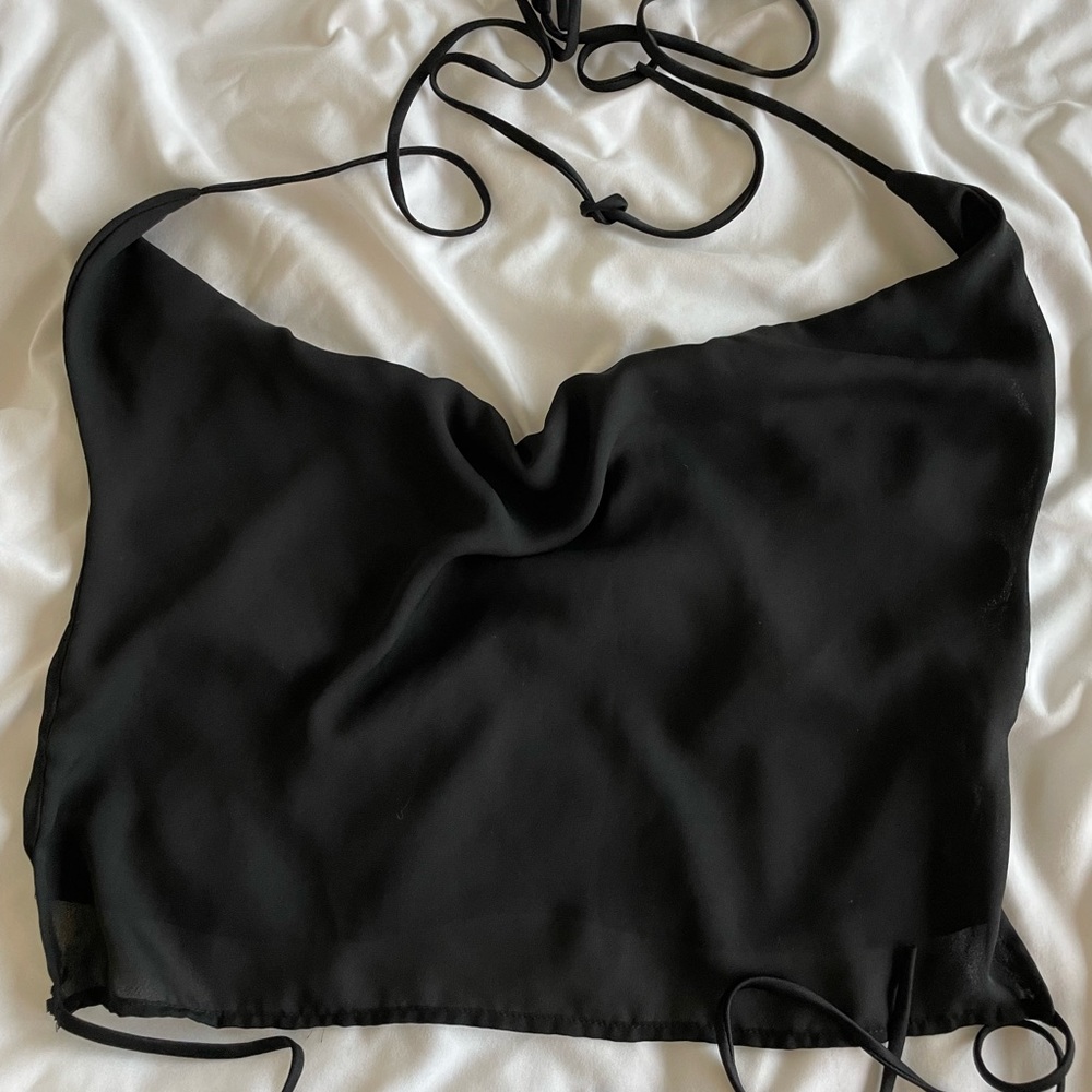 Black Chiffon Cowl Neck Cami Top - Backless XS